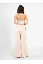 031649 Wide Pleated Satin Trousers