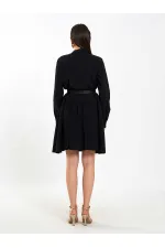 111703 Belted Ruffled Asymmetrical Dress