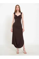 041197 Elastic Waist Asymmetrical Midi Skirt