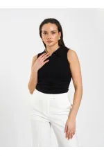 071894 Önü Fermuarlı Örme Kolsuz Body