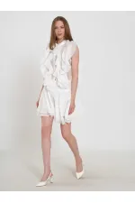080774 Sleeveless Shirt with Ruffle Detail at Front