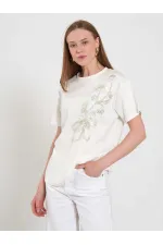 050741 T132 Crew Neck Beaded Print T-shirt