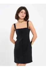 111707 Düğmeli Mini Boy Elbise