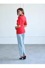 050748 Vatkalı Büzgülü T-shirt