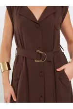 111702 Kolsuz Kendinden Kuşaklı Uzun Elbise