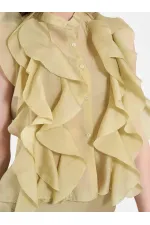 080774 Sleeveless Shirt with Ruffle Detail at Front