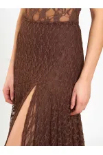 041177 Katlı Yırtmaçlı Dantel Etek