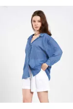 080824 Açık Yaka Oversize Pamuk Gömlek