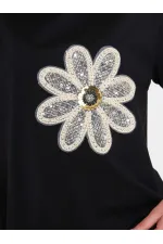 050740 T145 Crew Neck Knitted Floral Print T-Shirt