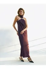 111631 Buckled Slit Long Satin Dress