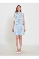 080774 Sleeveless Shirt with Ruffle Detail at Front