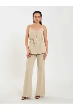 Gilet à col en V et ceinture à nouer à la taille 120743