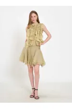 080774 Sleeveless Shirt with Ruffle Detail at Front