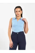 071894 Front Zipper Knitted Sleeveless Bodysuit