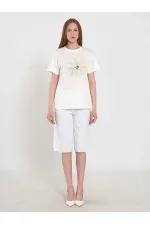 050740 T145 Crew Neck Knitted Floral Print T-Shirt