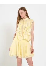 080774 Sleeveless Shirt with Ruffle Detail at Front