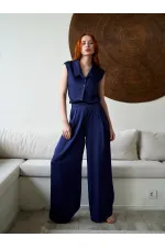 031649 Wide Pleated Satin Trousers