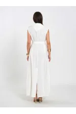111702 Sleeveless Long Dress with Self-Belt