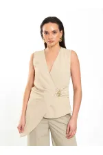 071892 Tokalı V Yaka Asimetrik Bluz