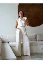 031649 Wide Pleated Satin Trousers