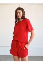010882 Mini-short en maille à taille élastique