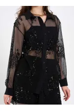 080807 Sequined Trimmed Shirt 080807 Sequined Trimmed Shirt