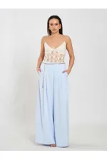 031641 Pervazlı Çift Pile Pantolon