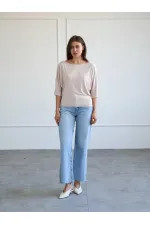 050747 Yarasa Kollu Kayık Yaka T-shirt