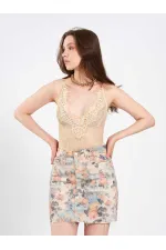 071914 Lace Back Cross Strap Bodysuit