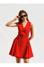 111611 Sleeveless Mini Button Detail Dress