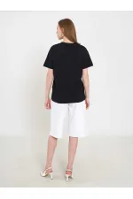 050737 T128 V-Neck Floral Embroidered Knitted T-Shirt