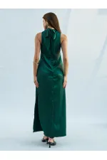 111631 Buckled Slit Long Satin Dress