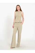 031673 Stella Straight Leg Trousers with Belt Buckle
