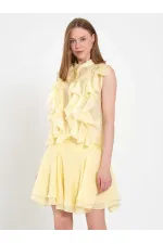 080774 Sleeveless Shirt with Ruffle Detail at Front