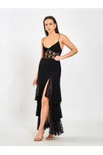 041177 Katlı Yırtmaçlı Dantel Etek