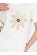 050740 T145 Crew Neck Knitted Floral Print T-Shirt