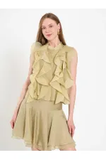 080774 Sleeveless Shirt with Ruffle Detail at Front