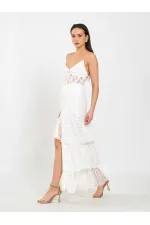041177 Katlı Yırtmaçlı Dantel Etek