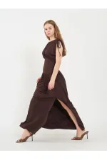 111691 Beli Korsajlı Uzun Elbise