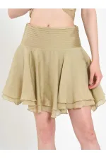 041182 Beli Nervürlü Mini Etek