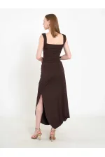 041197 Elastic Waist Asymmetrical Midi Skirt
