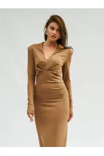 111632 Front V-Neck Padded Dress