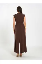 111702 Kolsuz Kendinden Kuşaklı Uzun Elbise