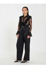 Pantalon droit satiné avec ceinture 031656