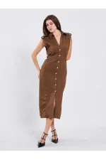 111636 Omzu Apoletli Örme Elbise