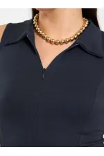 071894 Önü Fermuarlı Örme Kolsuz Body