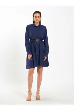 111703 Belted Ruffled Asymmetrical Dress