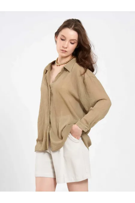 Chemise en coton oversize à col ouvert 080824