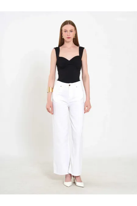 031668 Wide Leg Denim Trousers