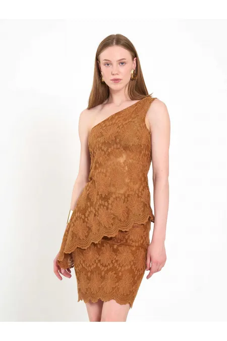 071920 Lace-Look One-Shoulder Asymmetrical Blouse